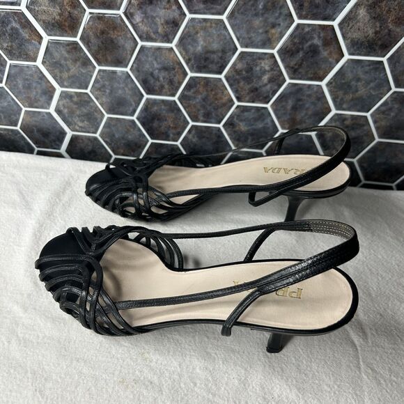 Prada Cuoio Strappy Slingback Kitten Heel Open Toe Size 39.5 Black *READ - Picture 4 of 12